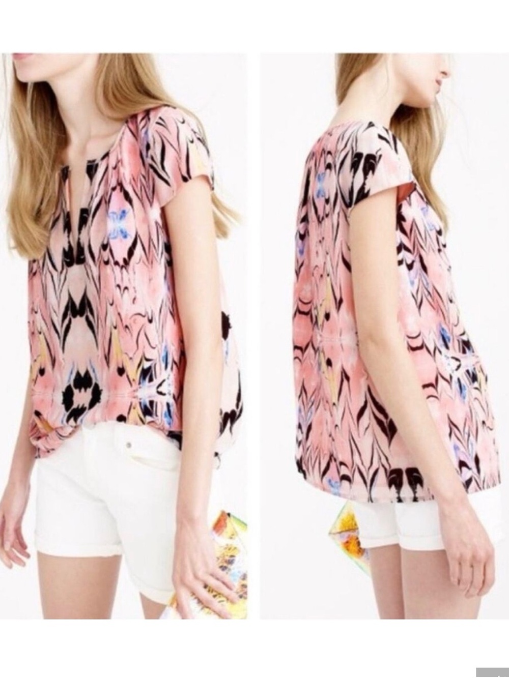 J Crew Cap Sleeve Marble Print Top 4 EUC